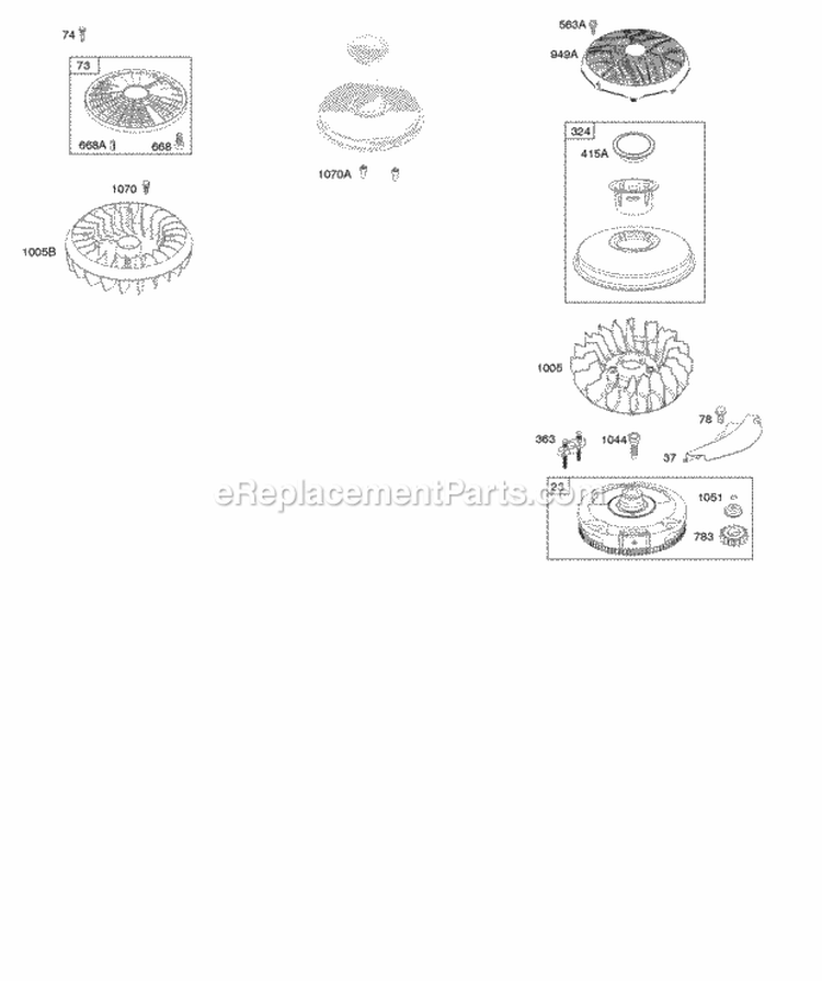 Flywheel Diagram and Parts List for 31Q777-0036-E1  Briggs and Stratton Engine